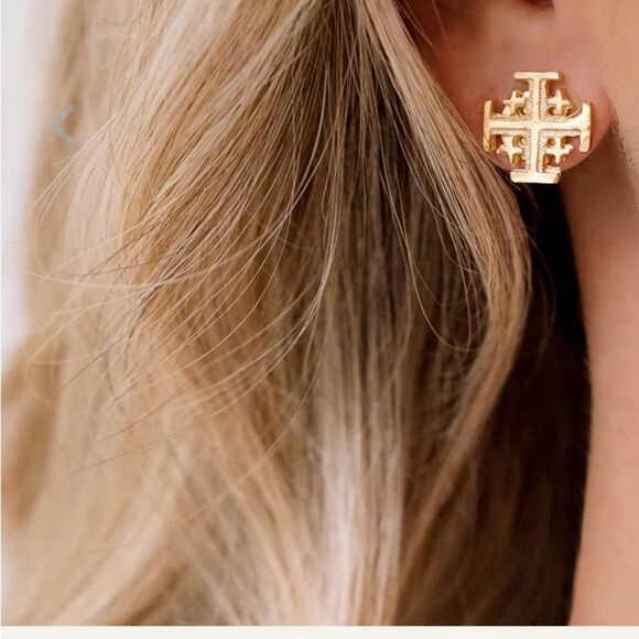 Jerusalem Gold Cross Earrings - Picture 2 of 2